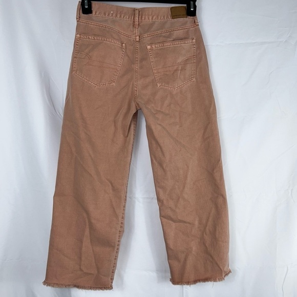 American Eagle Jeans Wide Leg Cropped Raw Hem Hidden Button Fly High Rise Denim - Picture 14 of 16